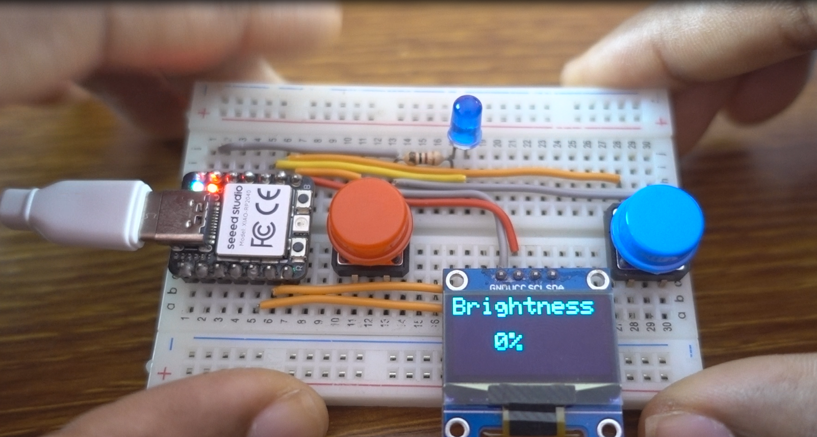 Control LED Brightness with XIAO RP2040 & OLED Display | Push Button Tutorial